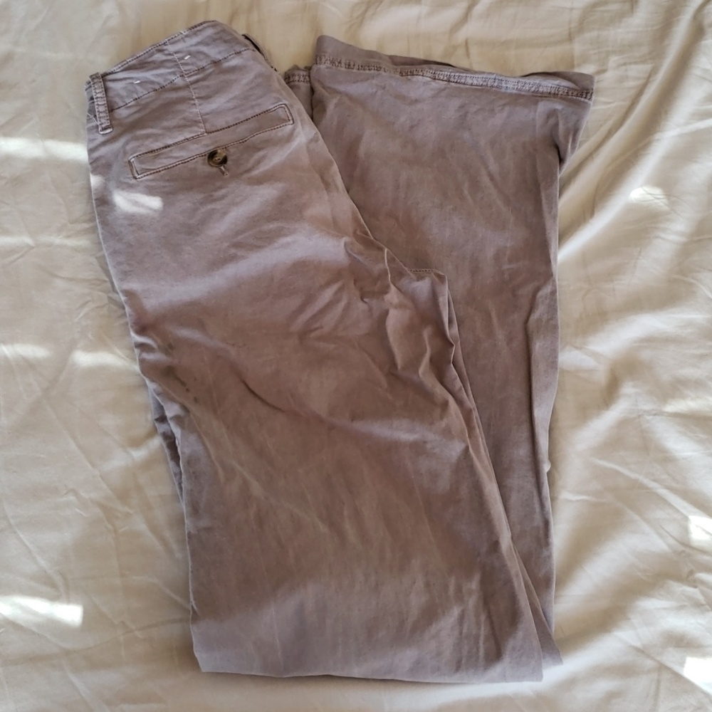 Light grey, wide leg pants, 4 long